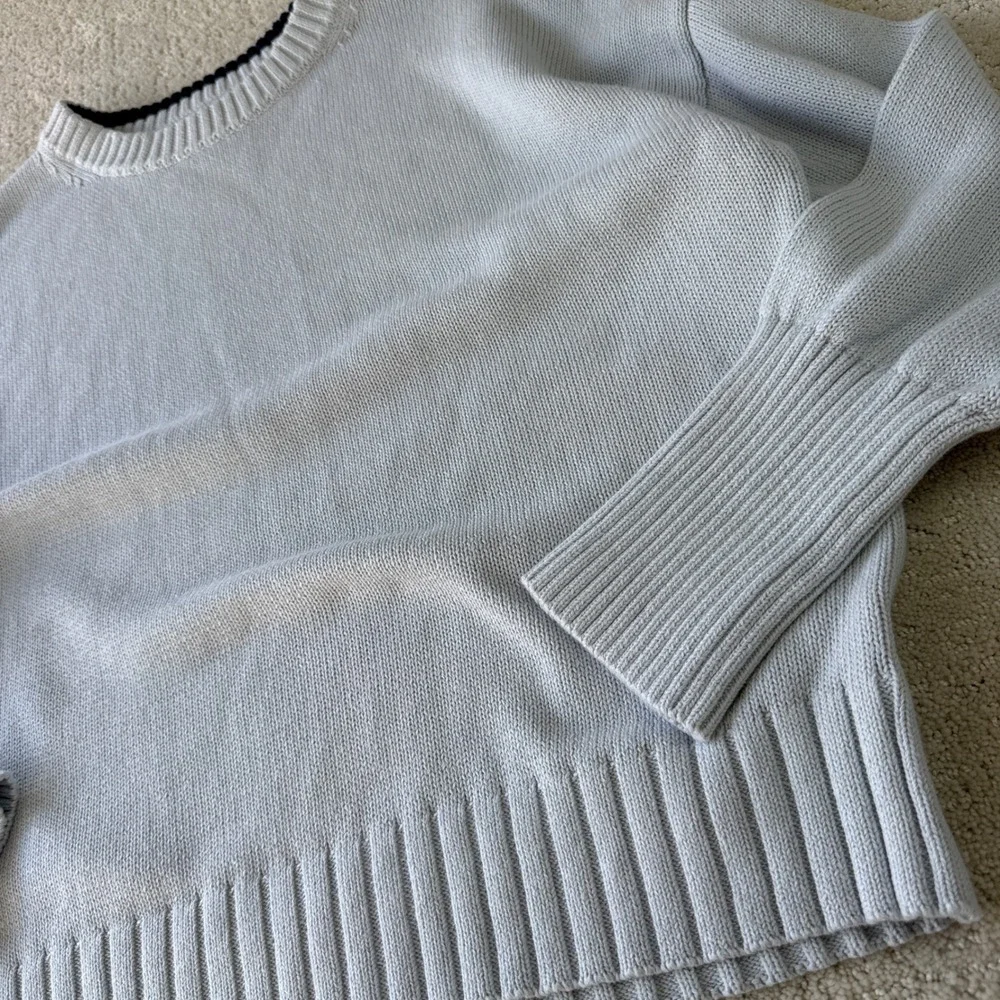 525 America Crewneck Sweater Womens L Light Blue Oversized Cotton Knit 12892